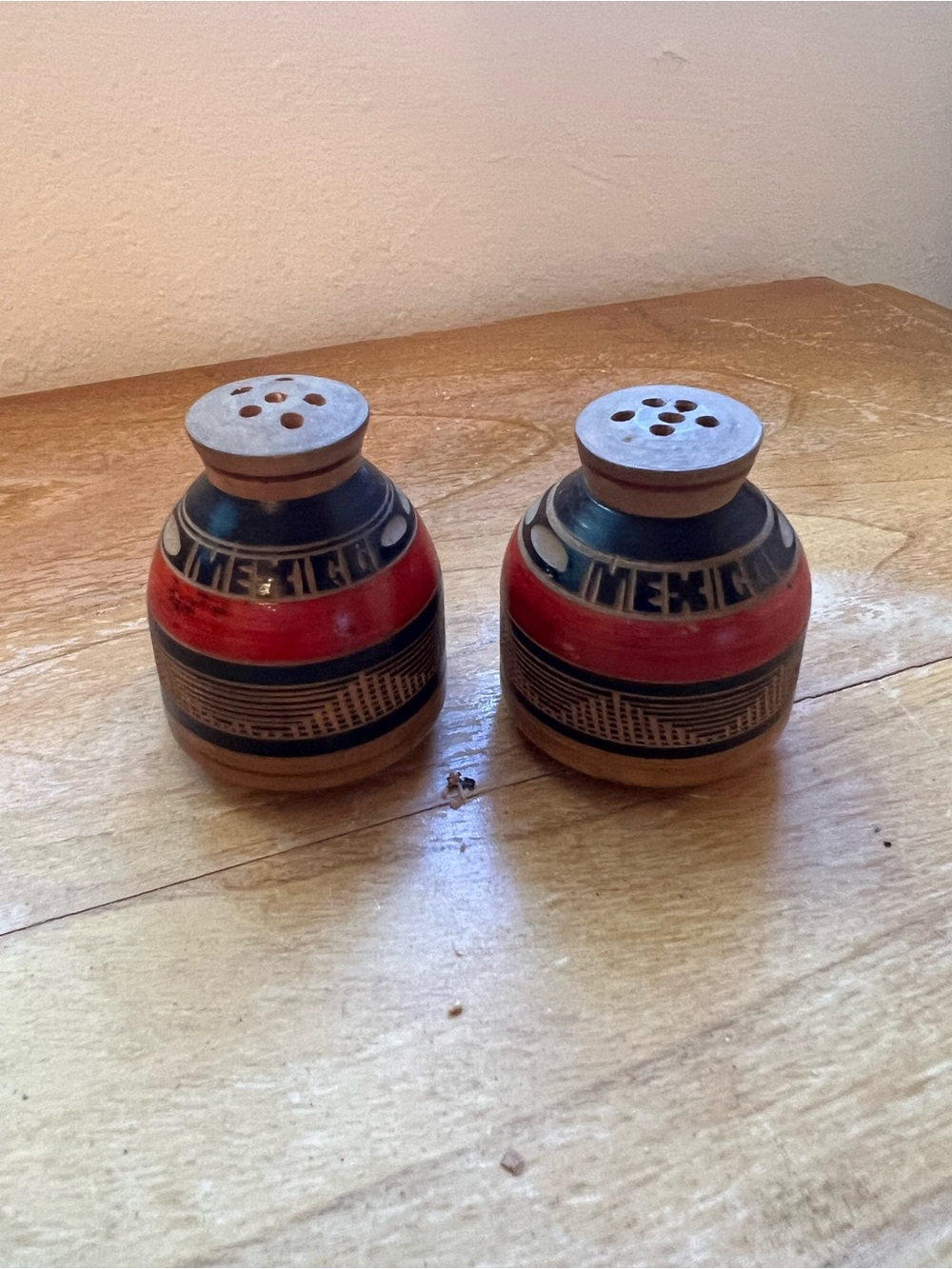 Handcrafted Mexico Wooden Salt and Pepper Shakers - Red & Black